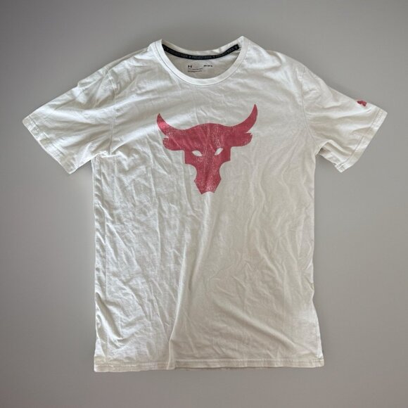 Under Armour Project Rock Brahma Bull Short Sleeve Shirt Men's M Cream Red - Picture 2 of 14